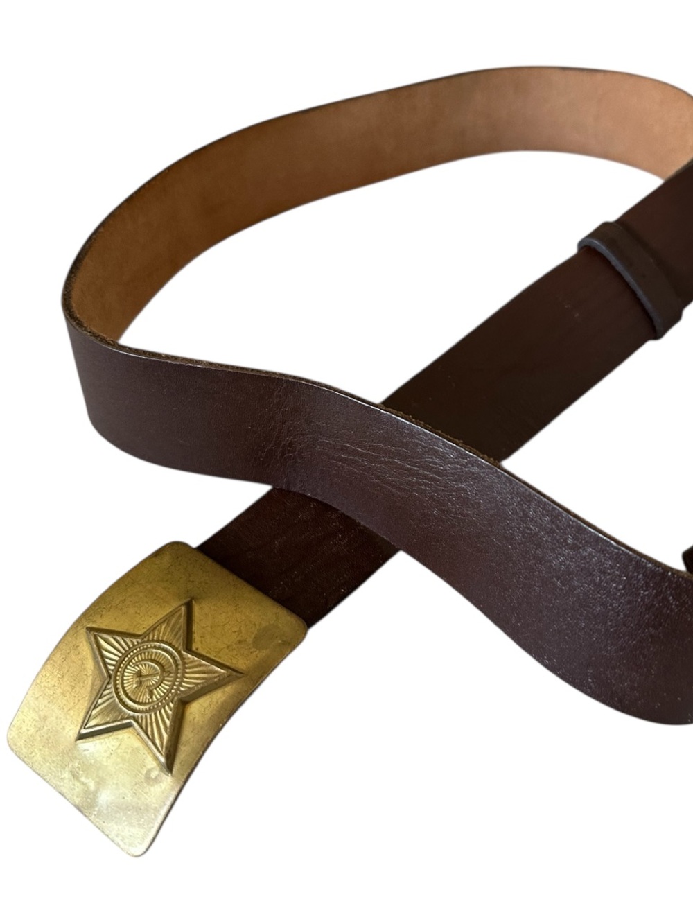 Vintage Soviet Leather Military Belt, USSR
Army w Brass Buckle and hardware.